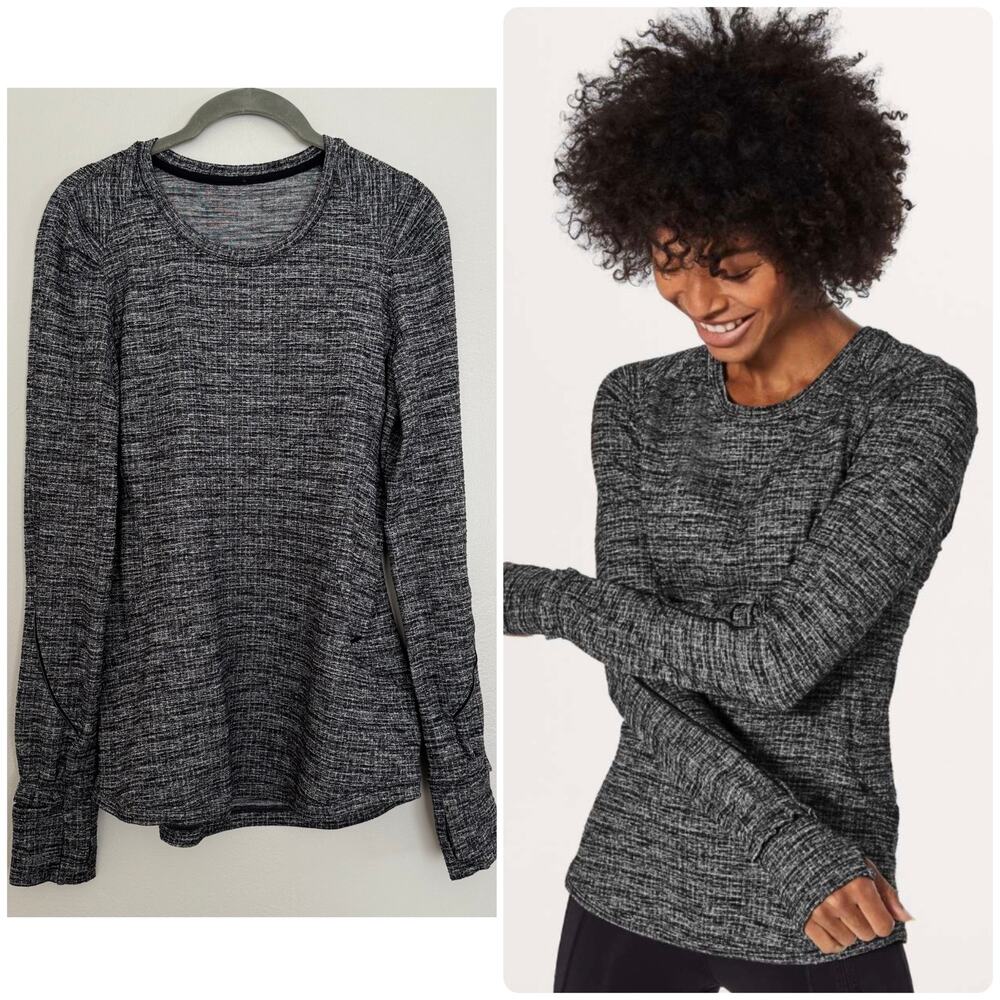 Lululemon Extra Mile Long Sleeve Running Luon Ringspun Denim Black White